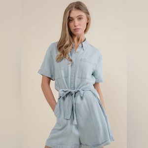Blue B light denim romper in size L. Adorable on! You’ll love it in denim!